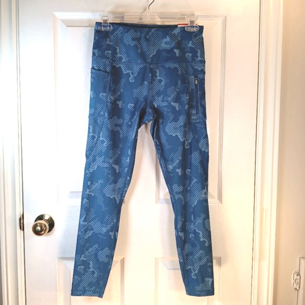 NWT Reebok High-Rise Leggings Cropped Blue Patterned Size S Activewear